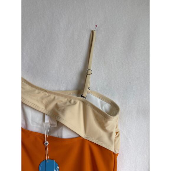 CUPSHE NWT One Piece One arm Sleeve Diagonal Stripe Swimsuit Size Large - Picture 7 of 9